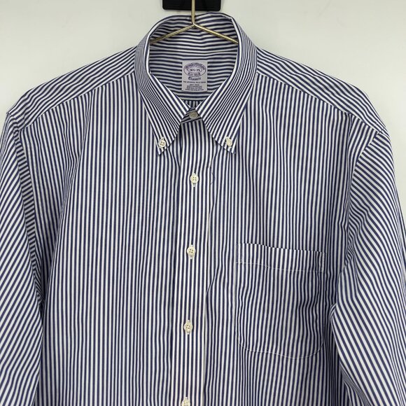 Brooks Brothers Classic Fit Button Down Shirt Blue White Striped Mens 16.5-35 - Picture 2 of 11